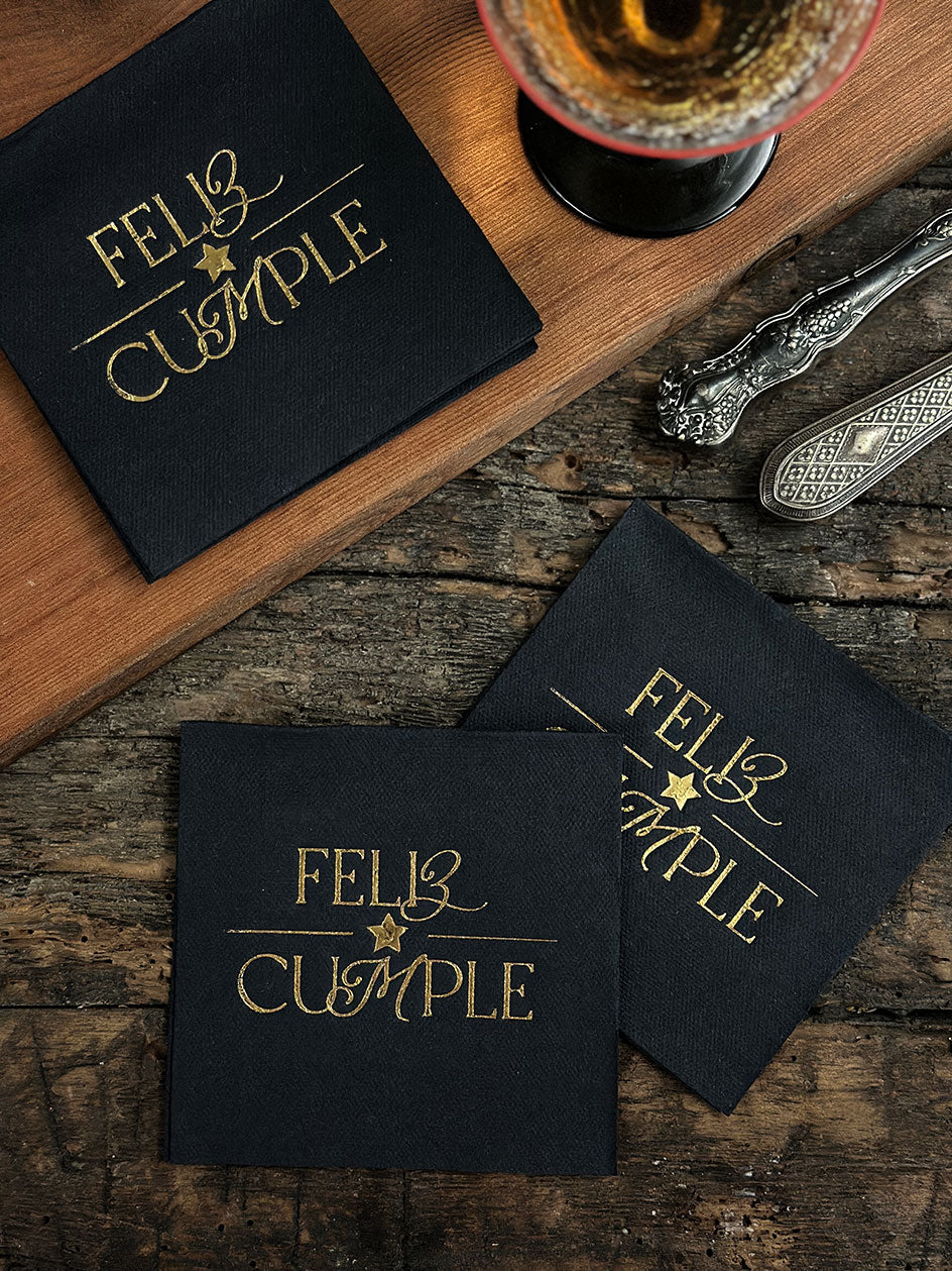 Servilleta cocktail Negra · Feliz Cumple