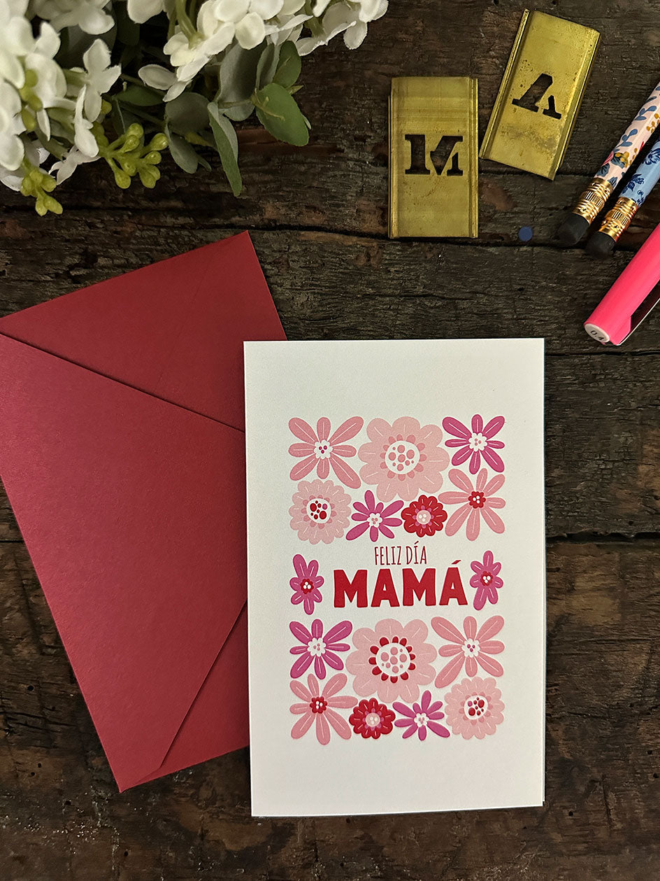 Tarjeta Mamá · Flores Rosa