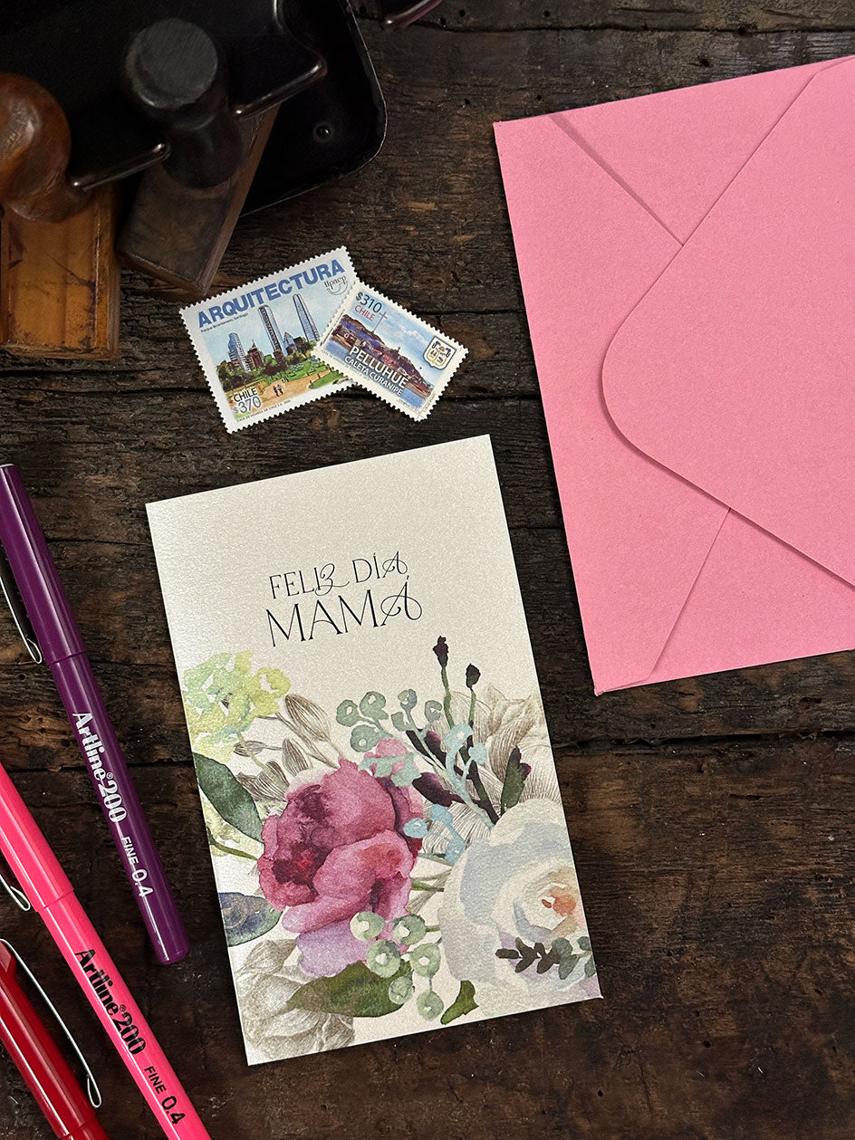 Tarjeta Mamá · Flores Rosadas