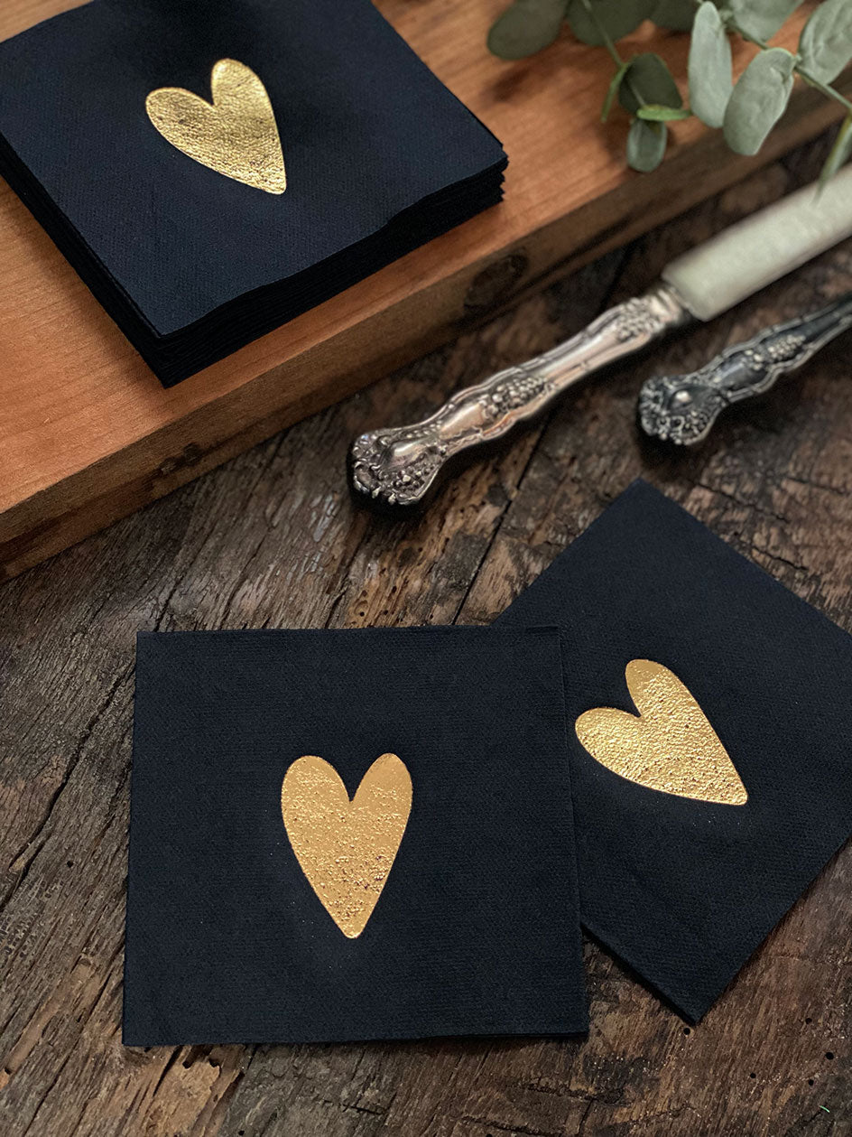 Servilleta cocktail Negra · Corazón