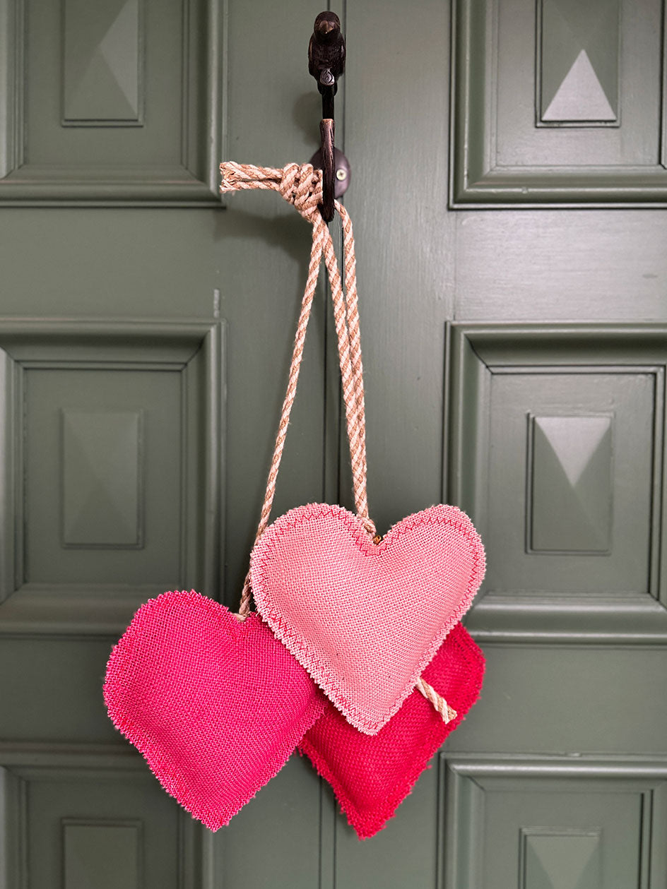 Set Corazones arpillera