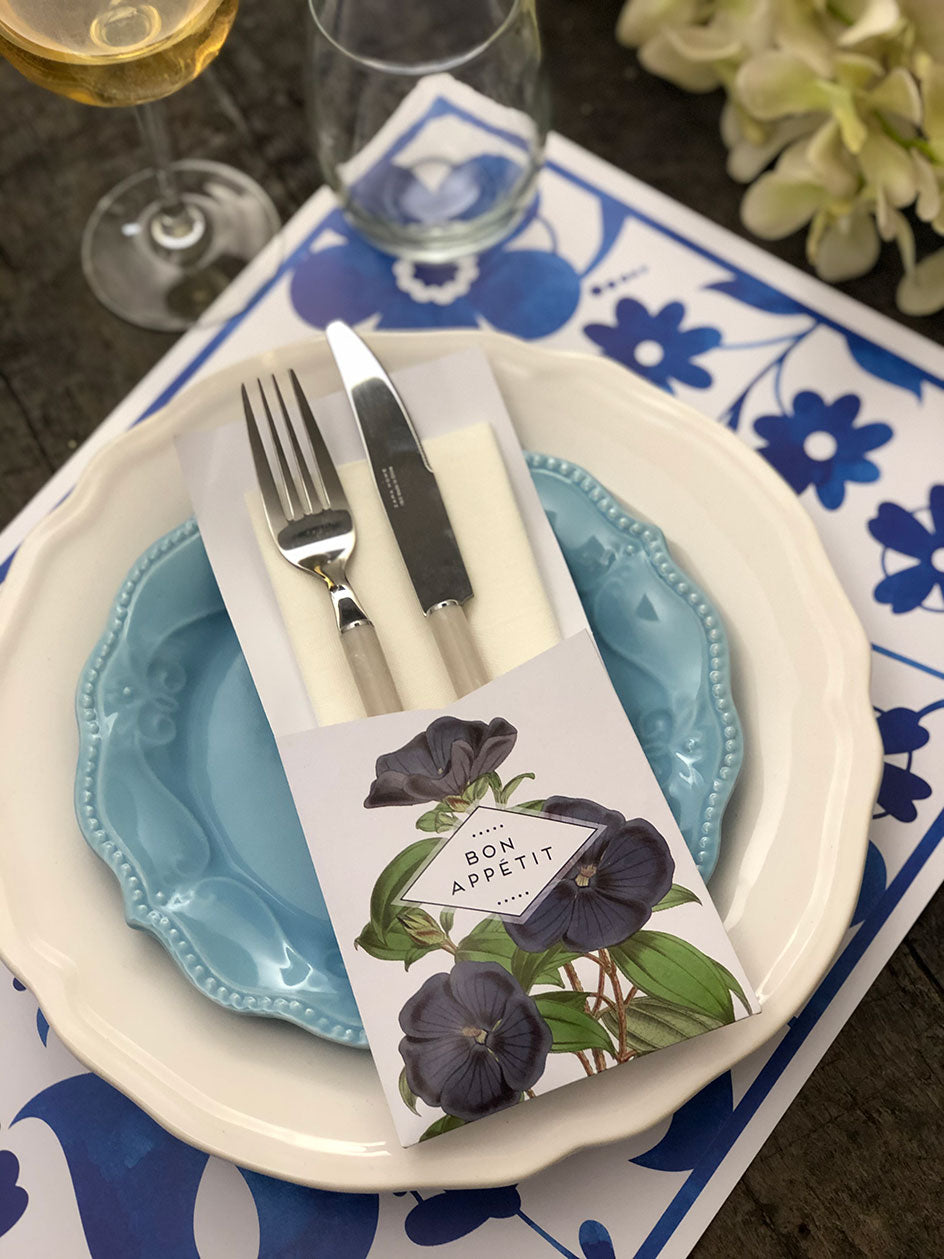 Estuche Papel Flores Azules