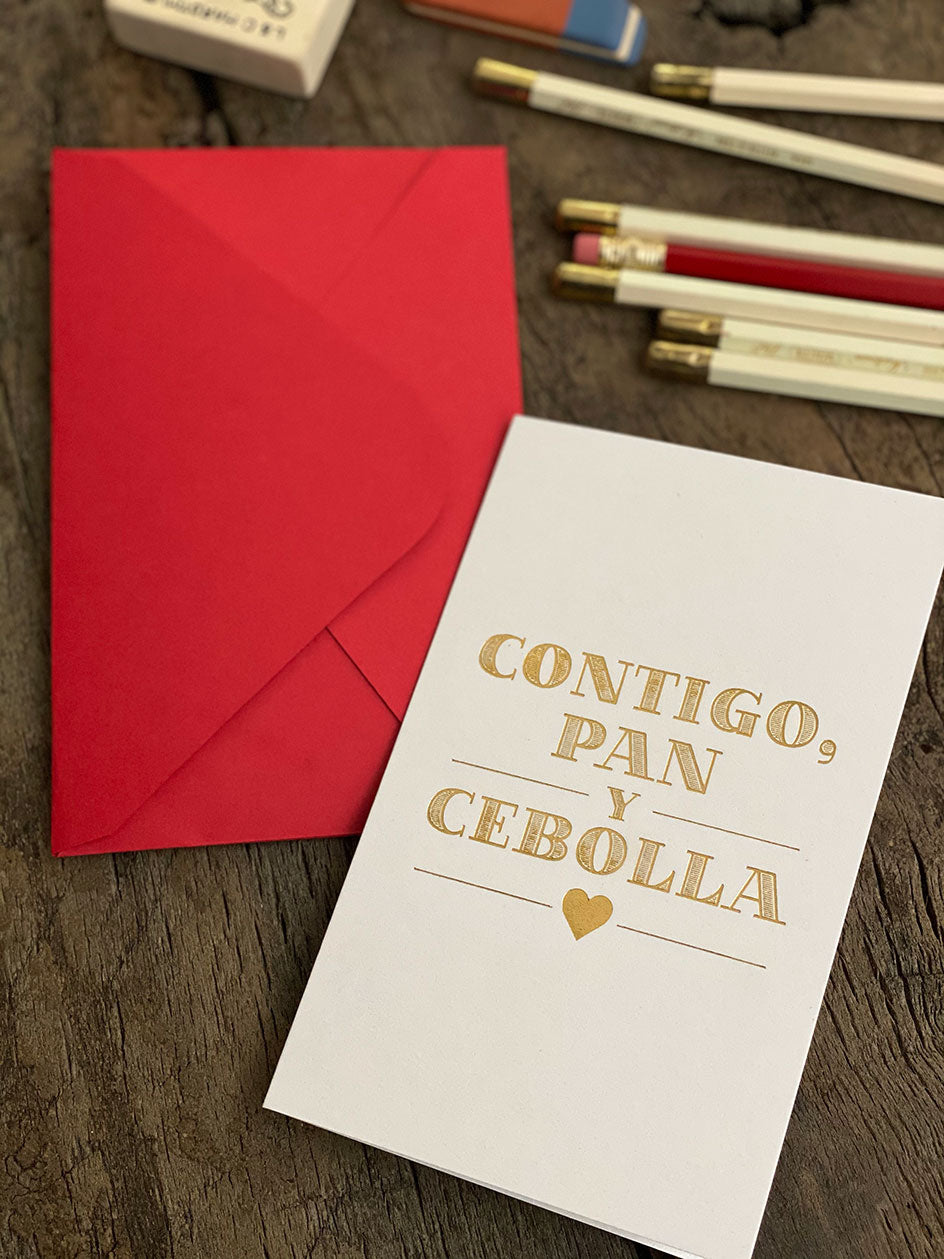 Tarjeta Folia · Contigo pan y Cebolla