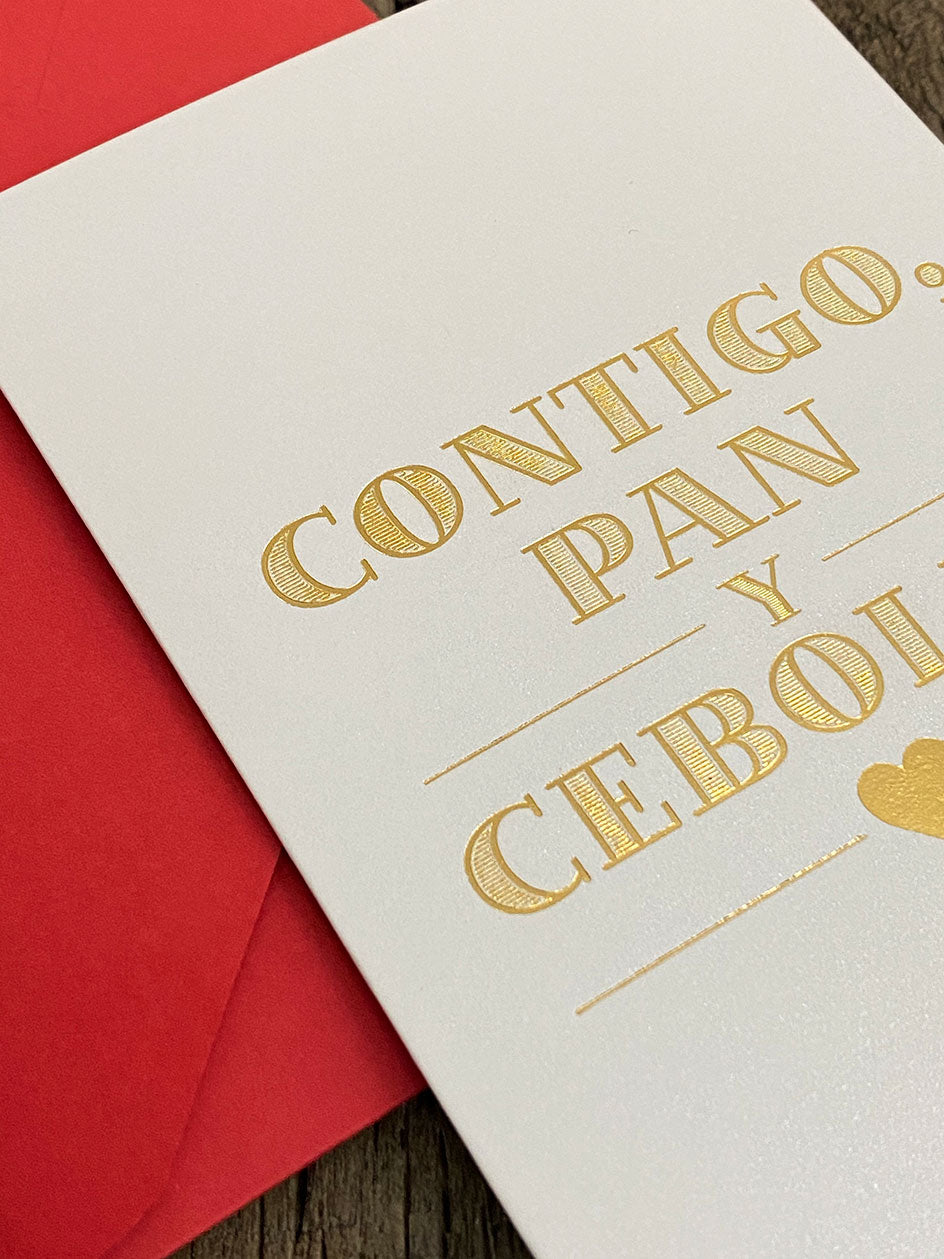 Tarjeta Folia · Contigo pan y Cebolla