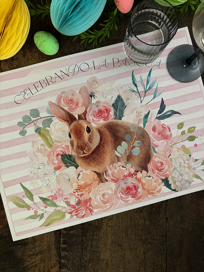 Individual Blanco · Flores Rosa