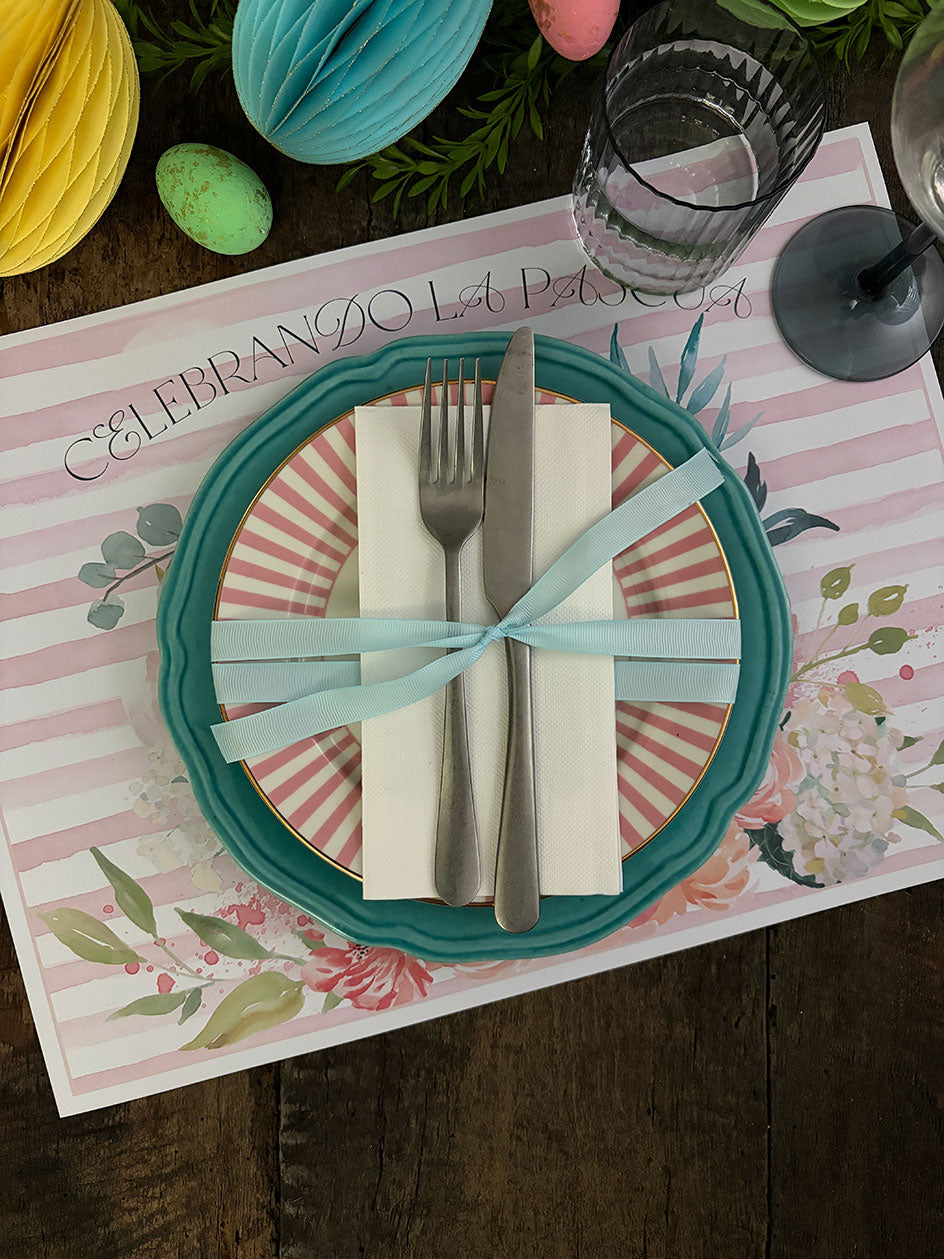 Individual Blanco · Flores Rosa