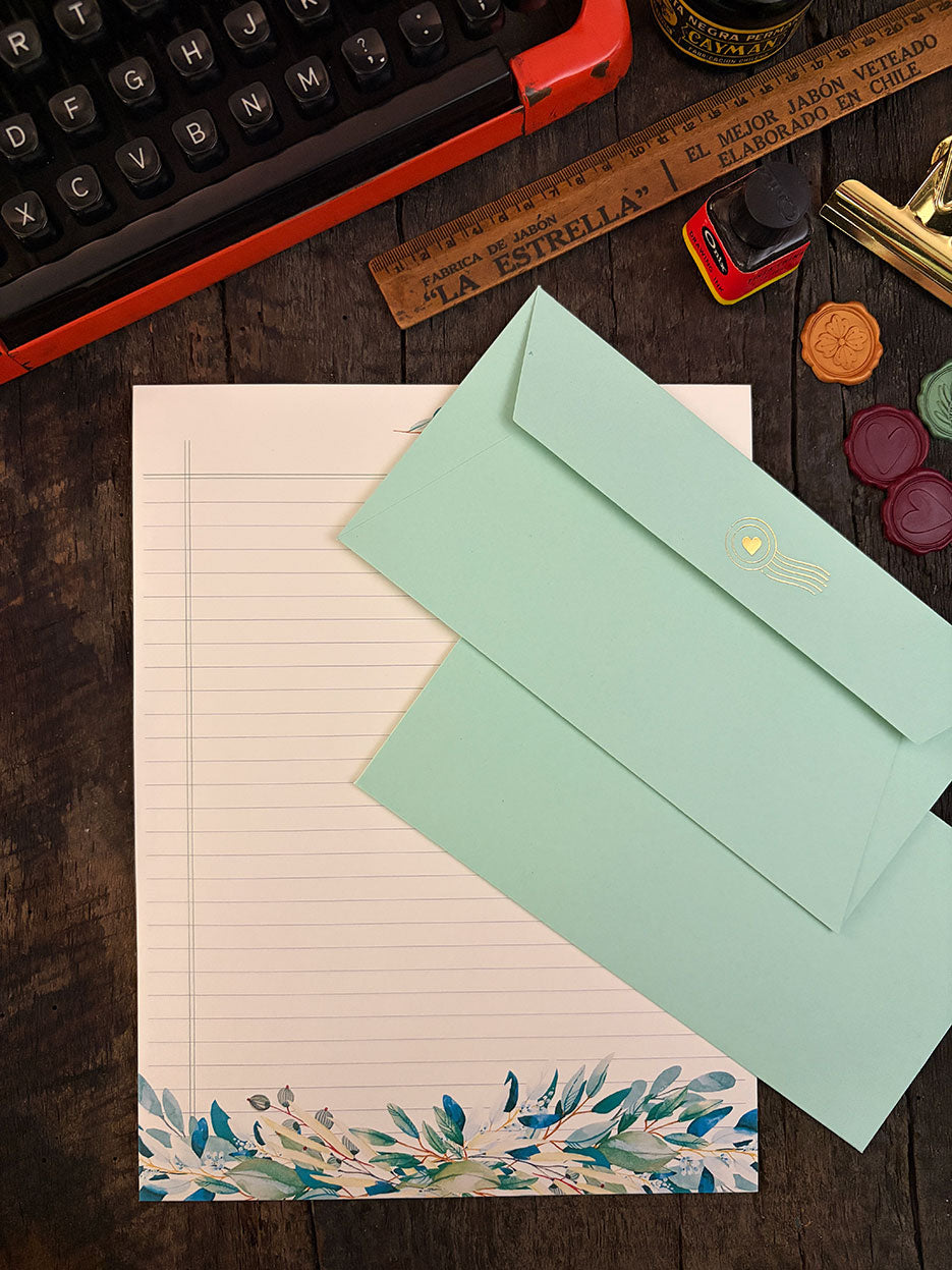 Set de Escritura · Hojas Verdes