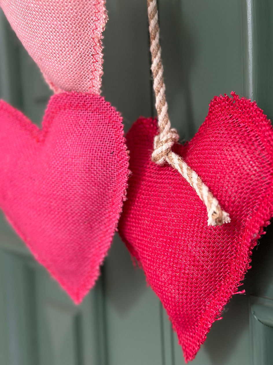Set Corazones arpillera